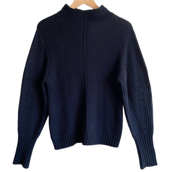 Pure Collection Sweaters - PURE COLLECTION Mock neck Balloon Sleeve Ribbed knit Cotton Blend Sweater Size L